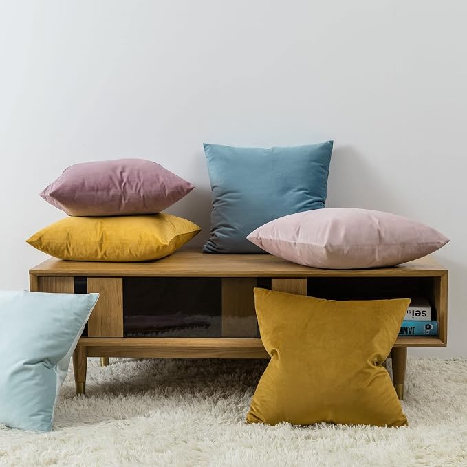 JUSPURBET Powder Blue Velvet Throw Pillow Covers 18x18 Set of 2,Decorative Solid Soft Cushion Cases for Couch Sofa Bed