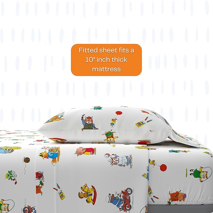 Richard Scarry's Cars & Trucks Book Kids Bedding Set, Twin Size, 4-Piece Super Soft Cozy Reversible Comforter & Sheet Set (Officially Licensed Product) by Franco | Durable, Reversible, Officially Licensed