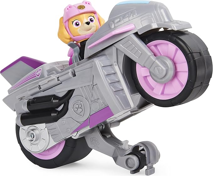 Paw Patrol, Moto Pups Skye’s Deluxe Pull Back Motorcycle Vehicle with Wheelie Feature and Toy Figure