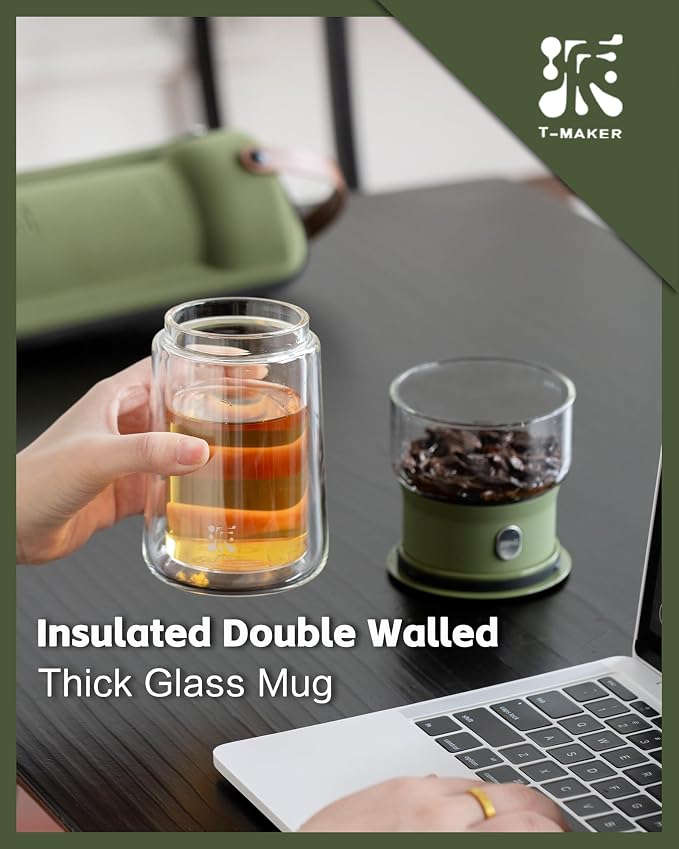 ZENS Modern Glass Infuser Teapot, Smart One Touch Tea Maker for Loose Tea Diffusers with Insulated Mug and Portable Case, Enchanted Teapot Alternatives for Tea Lover Gifts