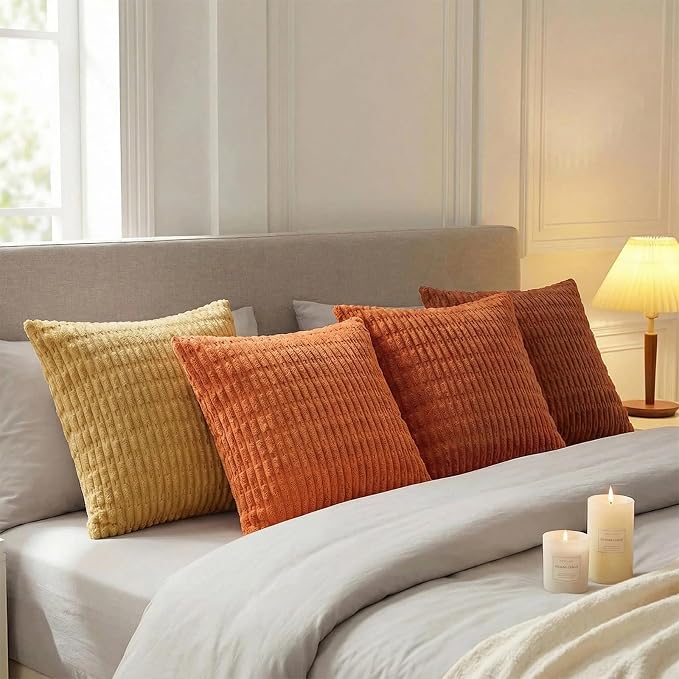 Fancy Homi 4 Packs Decorative Throw Pillow Covers for Living Room Couch Bed, Modern Farmhouse Boho Home Décor Accent Cushion Case, 12" x 12", Burnt Orange Series