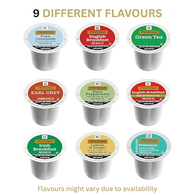 Twinings Tea K Cup Pod Sampler Variety Box (12 Count) 9 Flavours for Keurig Single Serve Brewers, Contains Black, Green, Herbal and Decaffeinated Teas for Tea Lovers