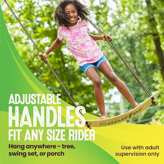 Swurfer TreeSkate Skateboard Swing, Outdoor Stand Up Surf Swing, Holds Up to 200 lbs, Ages 6 and Up, Adjustable Handles, Grip Tape, Kids Outdoor Play Equipment for Children and Adults (Waves)