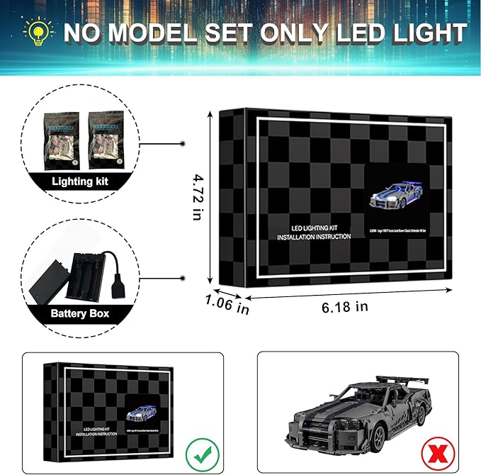 LED Light Kit for Lego 42210 2 Fast 2 Furious Nissan Skyline GT-R (R34) Car, Compatible with Lego 42210 Building Blocks Model(Not Include Blocks Set)