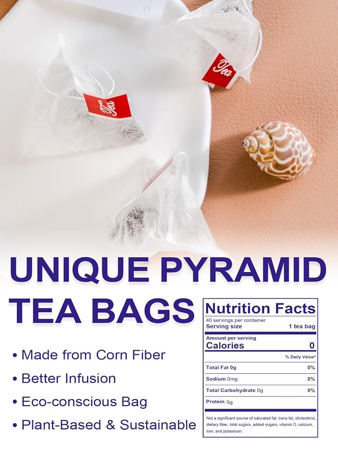 TeeLux Mugwort Tea Bags, 40 Count, Natural Mugwort Leaves, Caffeine Free, Biodegradable Corn Fiber Pyramid Tea Bags
