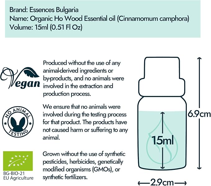 Essences Bulgaria Ho Wood Essential Oil 15ml (0.51 Fl Oz) | Cinnamomum camphora | 100% Pure, Natural, Undiluted | Aromatherapy, Cosmetics | Vegan, Non-GMO, Cruelty-Free