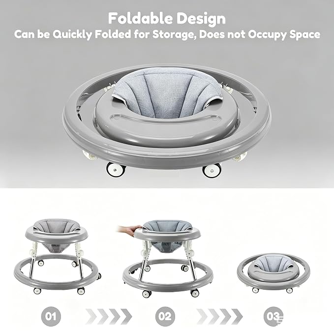 Folding Baby Walker,Height Adjustable Baby Walker for Babys 6-18 Months (Gray)