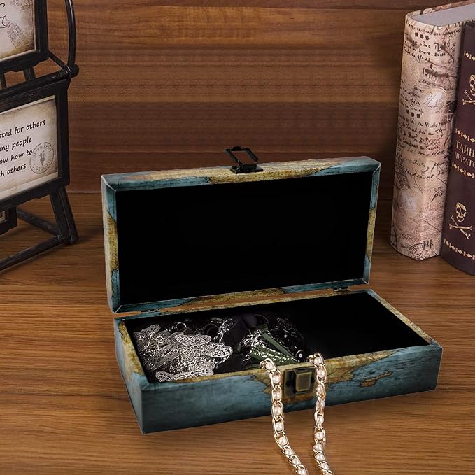 Jolitac Wood Storage Box Set of 3, Vintage Decorative Nesting Boxes Wooden Treasure Storage Crates With Latch, Home Decor Rustic Antique Boxes With Lid for Photos, Jewelry, Cash (Rectangle- Map)