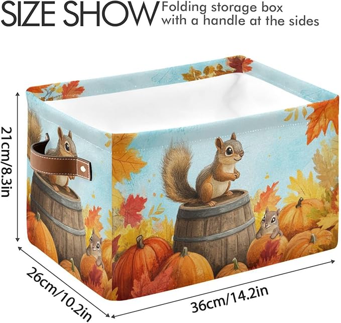 Aslsiy Storage Basket Fall Squirrel Pumpkins Maple Nursery Bins Blue Sky Baby Box Canvas Clothes Shelf Basket Laundry Hampers 2 Pcs