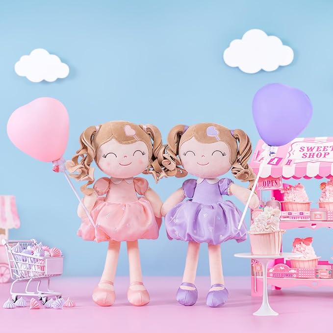 Gloveleya Personalized Baby Doll – Custom Name Plush Girl Doll with Curly Hair & Pink Heart Dress 16", Unique Gift for Birthday, Baby Shower, Christmas & Holiday Keepsake for Toddlers and Little Girls