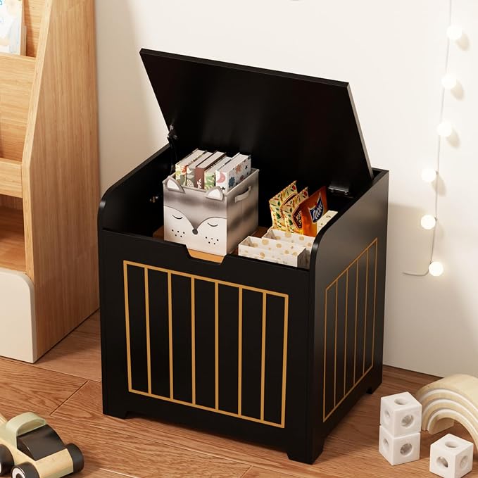 Aenuert Storage Chests, Small Cube Organizer Box,Wooden Entryway Storage (Black, Without Handles)