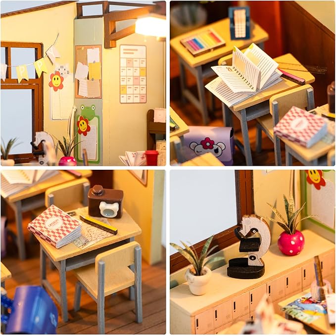 Foyucool DIY Miniature House Kit, Dollhouse Kit with LED Light, Mini House Building Kits for for Adult to Building, Christmas Home Decorations Gifts for Family and Friends, Classroom