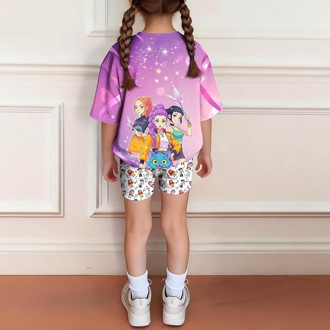 K-POP DEM0N Hunters Outfits for Girls, 2 Piece T-Shirts and Apparel Sets Birthday Gift