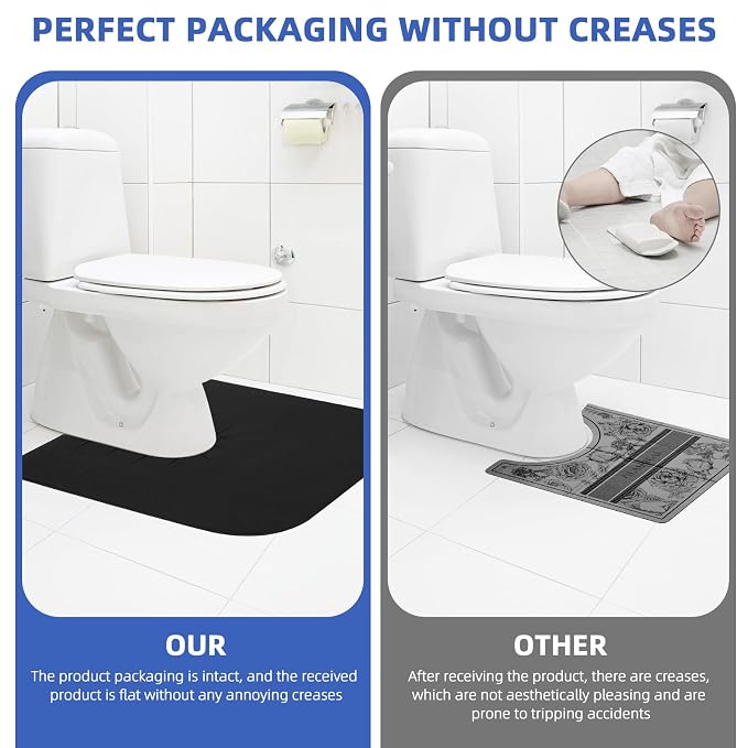 Upgrade Round Commode Potty Training Mats for Boys, Potty Training Toilet Rugs, Toilet Rugs u Shaped Washable,Toilet mats for Bathroom(4 Pack, Black)