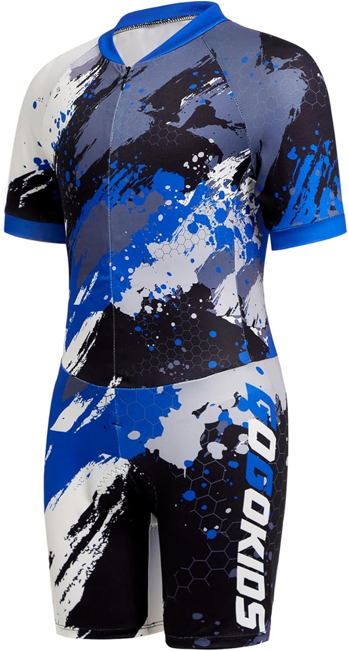 Gogokids Boys Cycling Jersey Youth Bike Suit with 3D Cushion, Kids Teen Short Sleeve Bicycle Clothes