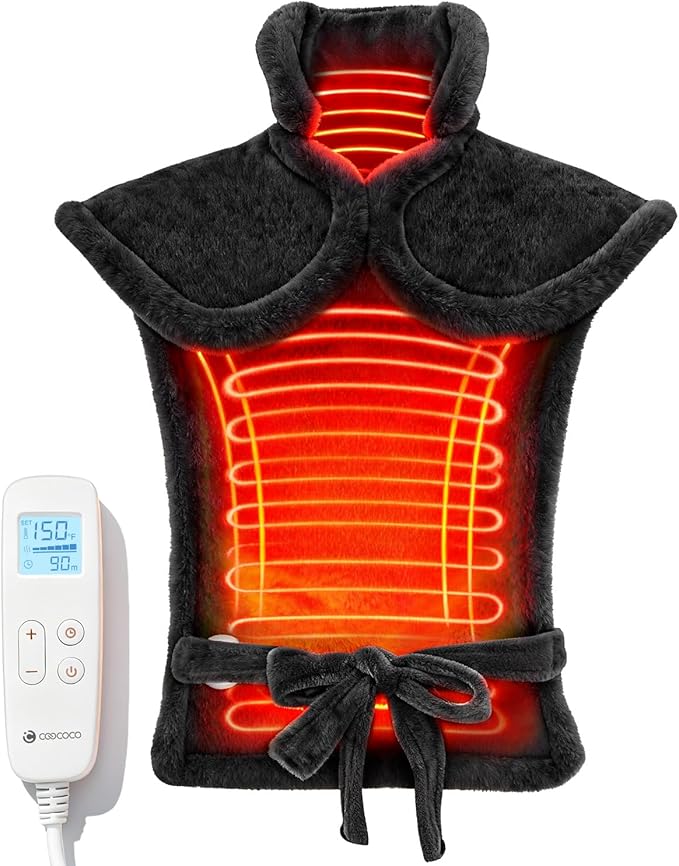 CooCoCo Heating Pad for Neck and Shoulders and Back Pain Relief, HSA Approved 24"x33" Electric Heat Pad, FSA Eligible Neck Heating Pad, Auto Shut Off, ETL Certified, Gifts for Mom Dad Women Men, Black