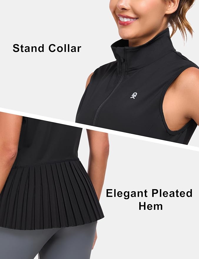 Little Donkey Andy Women's Golf Vest Outerwear | Pleated Hem Sleeveless Athletic Jacket for Running Yoga Tennis