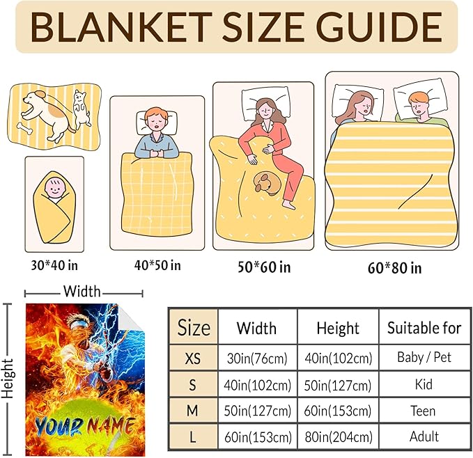 Boys Personalized Blanket Gift Custom Tennis Throw for Kids Teens Adults Men, 60x80 Inches Soft Comfy Cool Sport Theme Party Decor Throw for Sofa Couch Chair Bedroom