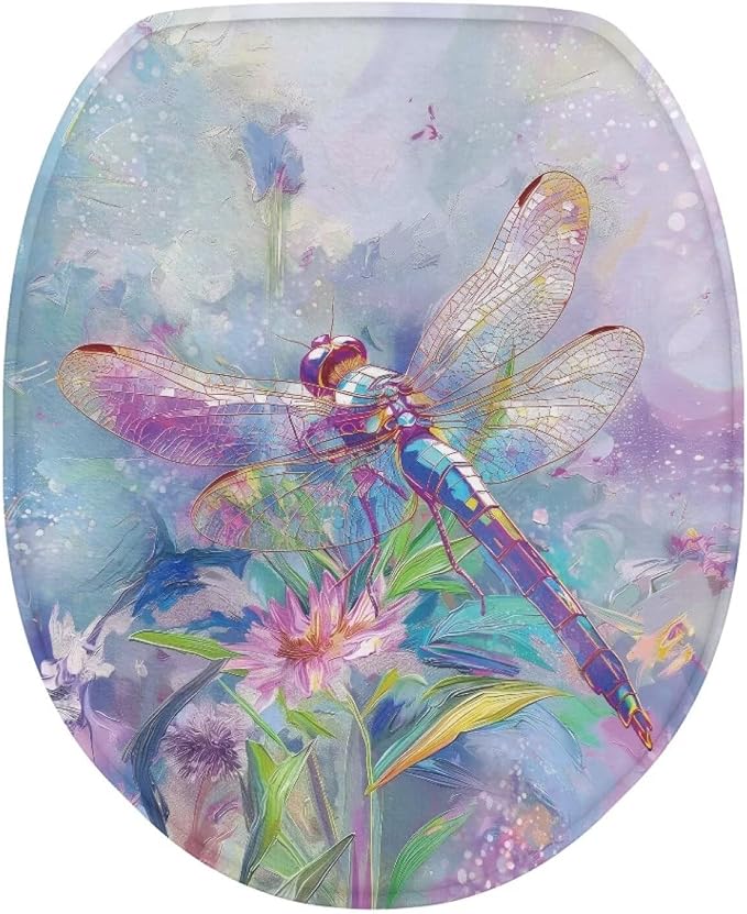 Dragonfly Toilet Seat Covers for Bathroom Polyester Fabric Soft and Breathable Toilet Lid Cover Polyester Fabric Universal for Most Toilet Bowl Lids