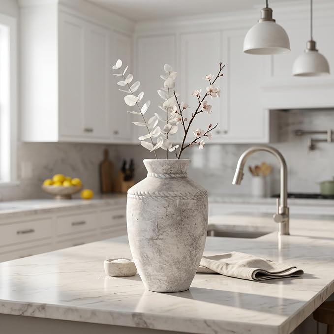 Rustic Ceramic Vase 10 Inch Large Farmhouse Pottery Flower Vases Vintage Decorative Vase for Home Decor Centerpiece for Fireplace Entryway Table Living Room Bedroom Kitchen Decor