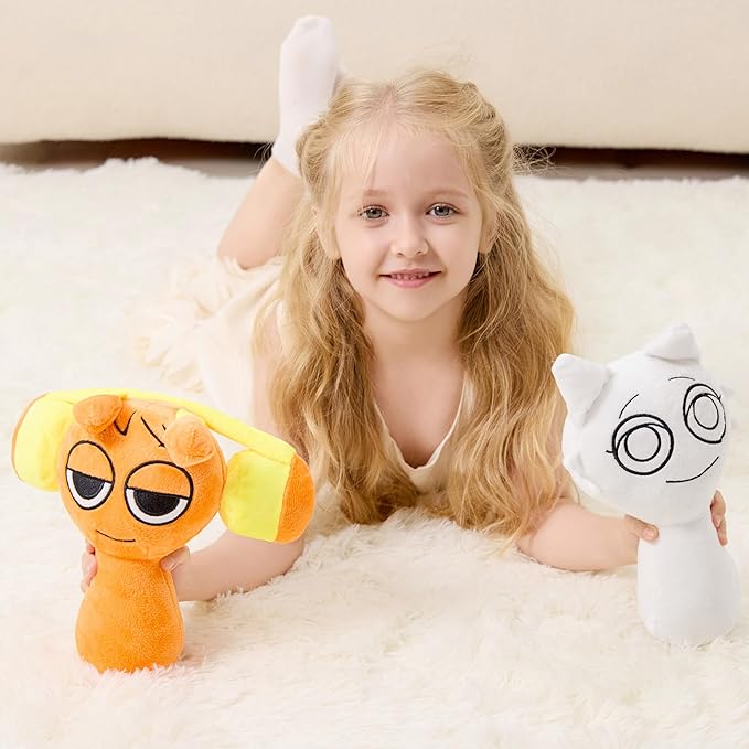 XYG® Sprunky Game Plush, Sprunky Toys Plush, 2PCS Sprunky Soft Stuffed Animal Pillow Doll Horror Figure Plushies Game Birthday for Fans Kids Adult (11" White & Orange)
