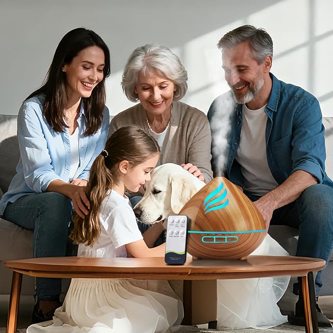 Essential Oil Scent Diffuser: 500ML Aroma Diffuser with Remote Control - 14 Colors LED & 2 Mist Modes - 4 Timer Settings, Ultra-Quiet for Home Bedroom Family1