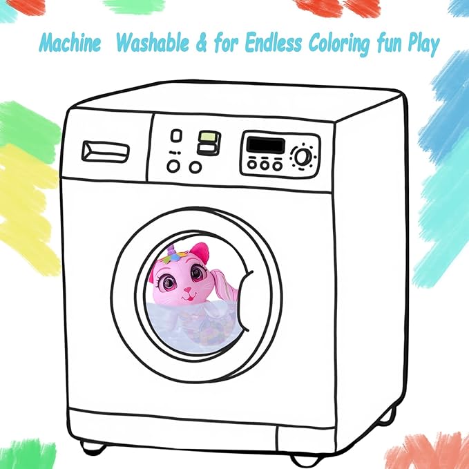 Stuffed Animal Coloring Plush Toy with 20 Washable Markers Laser Holographic Backpack Road Trip Car Game Writing Painting Set for Girls Doodle Dolls Kids Ages 3-6 Birthday(Pink Cat Mermaidr)