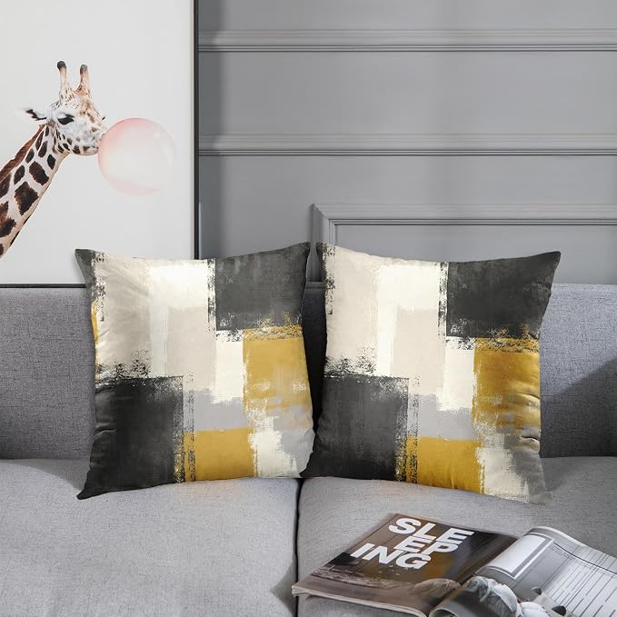 Emvency Throw Pillow Covers Set of 2, 18 x 18 Inch, Yellow Beige | Abstract Modern Painting Outdoor Decorative Square Pillow Cases Couch Cushion Case for Couch Bed Sofa Living Room Home Decor