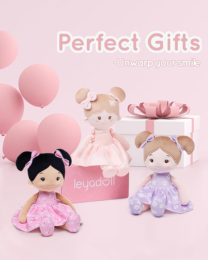 LeyaDoll Soft Baby Doll Toys (12''), My First Baby Rag Doll for 1 Year-Old Girl Birthday Gift, Leya Doll Christmas Plush Toys Gift for Toddler Kids Infants -FloraBelle(Purple)