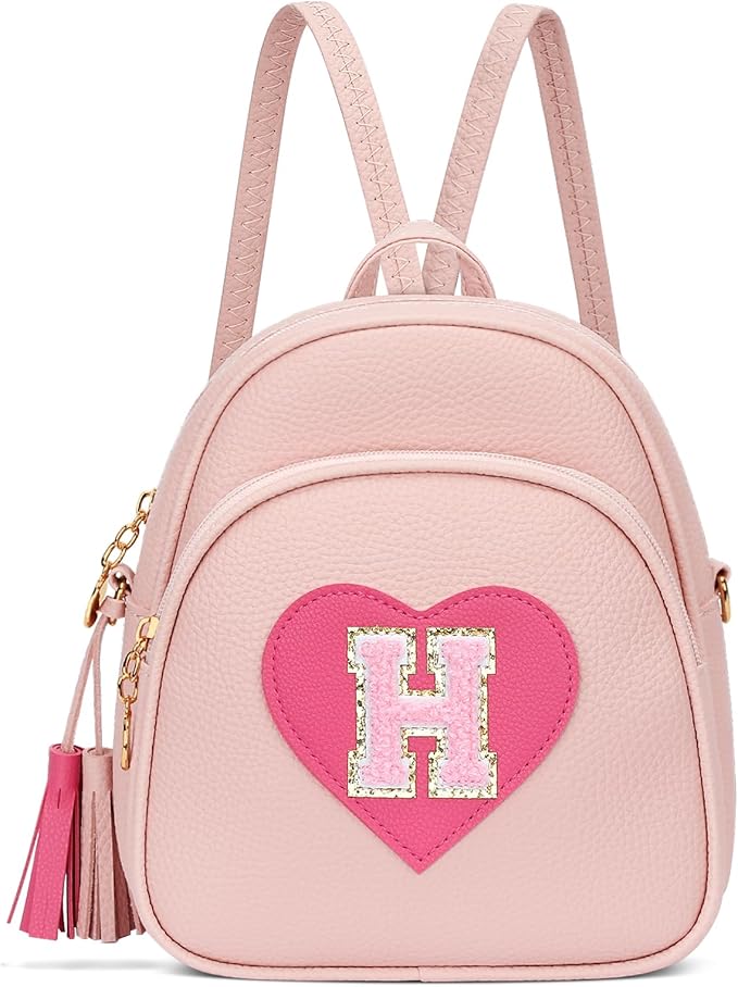 Valentines Day Gifts for Kids Gifts for Girls Little Girl Initial Mini Heart Backpack Purse Crossbody Bag with Tassel，Pink-H