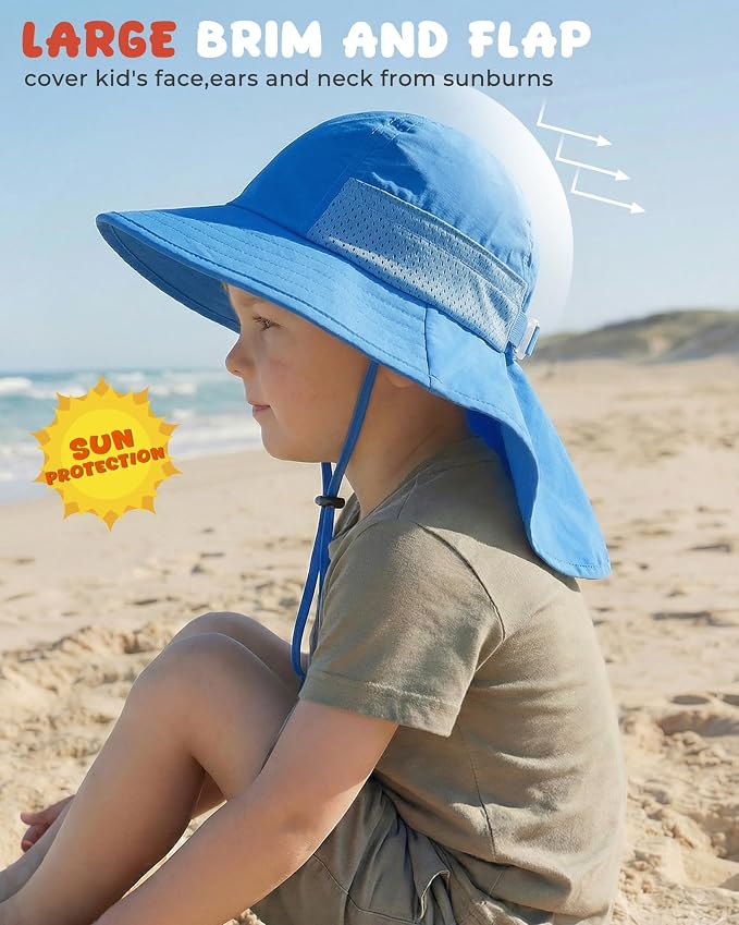 Toddler Baby Sun Hat Kids Summer Beach Essentials Adjustable Beach Hats with Bucket Wide Brim for Boys Girls Age 0-14 Years