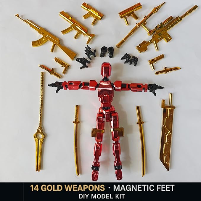 T13 Action Figure Set – 4-Pack Dummy 13|Titan 13 Poseable Robot Figures, DIY Collectible Toys for Kids & Adults, Metallic Style