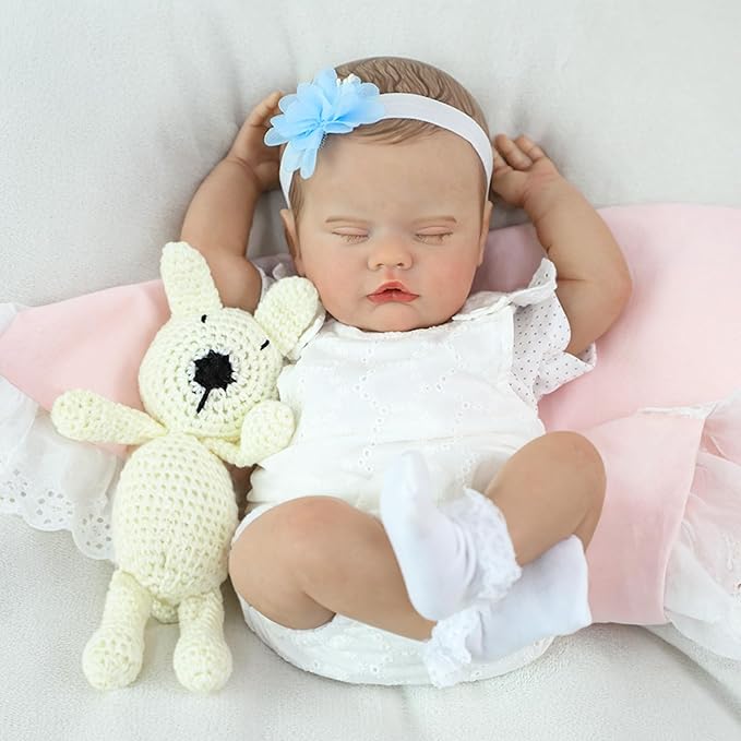 SCOM Reborn Baby Doll Girl 20" — Sleeping Newborn, Weighted Soft Cloth Body & Soft Vinyl Limbs, Hand-Painted Hair, Hand-Rooted Lashes, Magnetic Pacifier, Gift Box, Fits 0–3M Clothes, ASTM F963/EN71