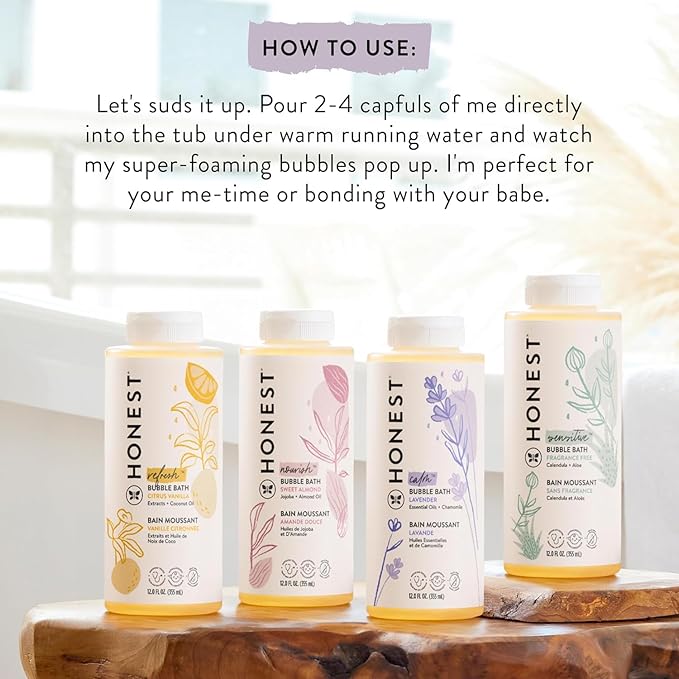 The Honest Company Foaming Bubble Bath, Gentle for Baby, Naturally Derived, Tear-free, Hypoallergenic, Sweet Almond Nourish, 12 fl oz