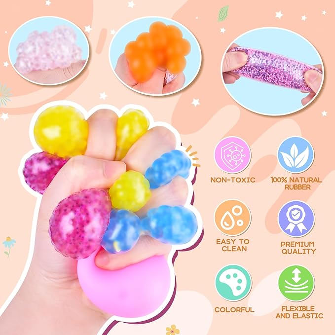 Squishy Stress Balls, Squishies for Kids Adults Anxiety Stress Relief Toys, Squeeze Balls Bulk Fidget Toys for Party Favors, Birthday Gift, Goodie Bag Stuffers