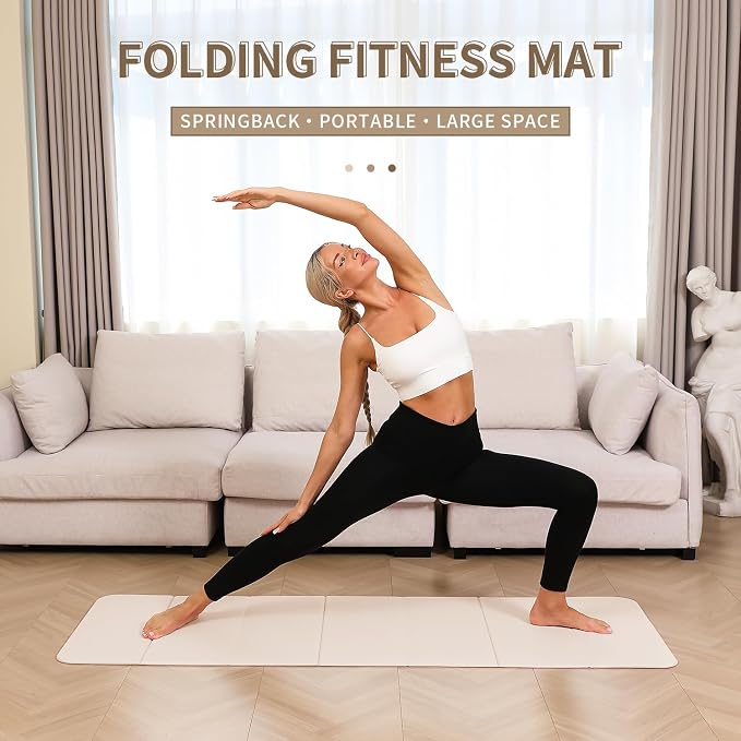 PAIDU Foldable Yoga Mat - 10mm Extra Thick, 75"26" Non-Slip Exercise Fitness Mat | SGS Eco-Certified, Portable for Yoga/Pilates/Studio/Home Workout