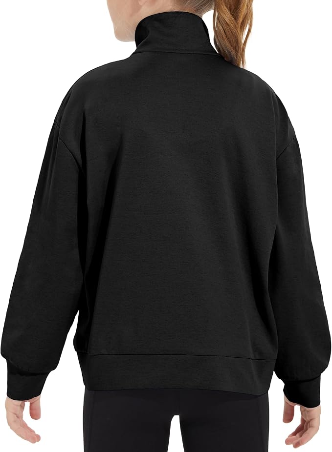 Girls Long Sleeve Collared Shirt Button Down Mock Neck Sweatshirt Athletic Cycling Clothing for Kids 5-14Years
