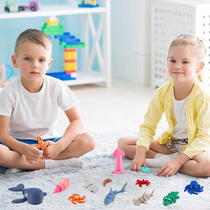 22PCS 3D Printed Sea Animals Toys, 3D Printed Mini Ocean Animals Articulating Flexible Fidget Toys, Cute Animal Figurines Toys Birthday Office Desktop Home Decoration