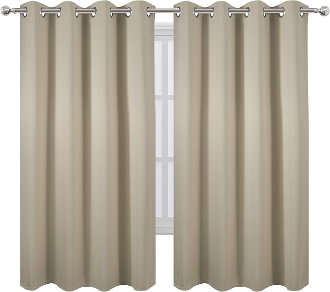 LEMOMO Beige Thermal Blackout Curtains/52 x 63 Inch/Set of 2 Panels Room Darkening Curtains for Bedroom