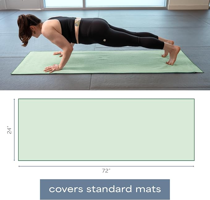 S&T INC. Aura Yoga Mat Towel with Non-Slip Grip, Enhanced Silicone Grip, Soft and Absorbent for Gym, Pilates, and Hot Yoga Mat, 1 Pack, 24 inches x 72 inches, 340GSM, Sage Green