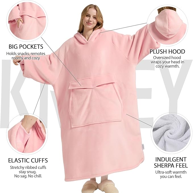 Krifey Big & Tall Wearable Blanket Hoodie with Cat Pocket, Extra Long Oversized Fleece Blanket for Adults, Cozy Birthday Gifts, Christmas Gifts