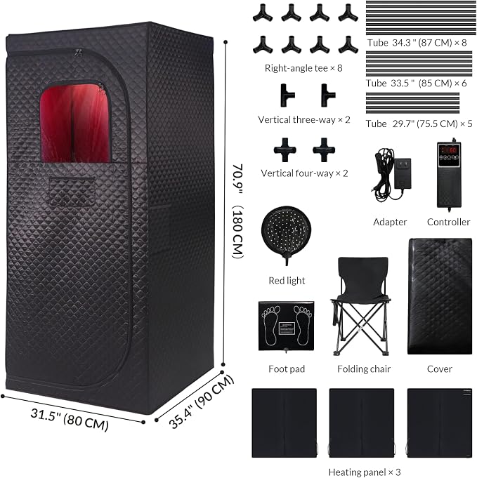 Dry Infrared Sauna, Saunas Box with Red Light Therapy for Relaxation, Detox and Muscle Relief, 9 Levels Home Saunas with Carbon Crystal Heating, Portable Sauna for Home, Bedroom, Living Room