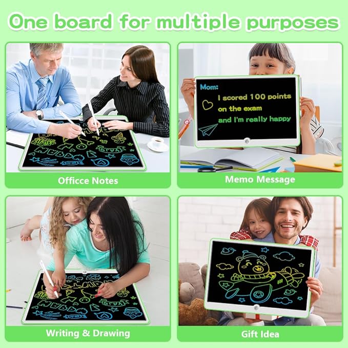 19 Inch LCD Writing Tablet for Kids Ages 3-9, Reusable Doodle Board with Stylus Pen, Type-C Rechargeable Drawing Pad, Educational Travel Toy for Boys & Girls, Perfect Birthday & Holiday Gift Green