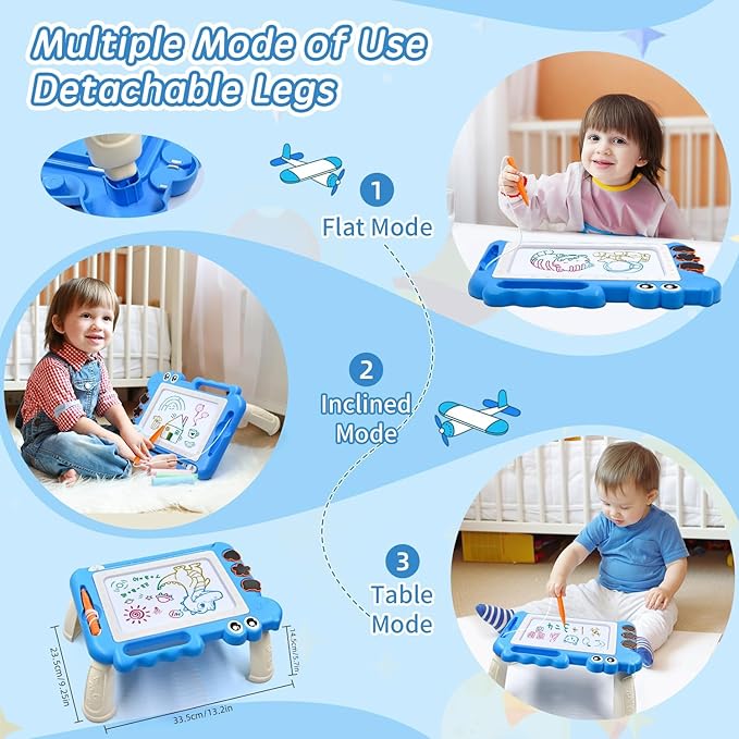 AiTuiTui Magnetic Drawing Board Toddler Toys with Legs for 2 3 Year Old Girls Boys, Sketch Writing Doodle Pad Age 2-4 Travel Games, Educational Learning Kids Toys for Toddlers Birthday (Blue)