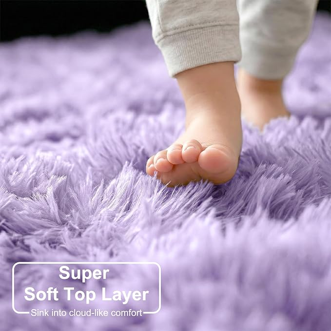 Amdrebio Light Purple Large Round Rugs 7Ft for Girls Bedroom, Fluffy Fuzzy Circle Area Rug for Kids Room Decor Aesthetic, Soft Cute Furry Plush Shag Lavender Carpet for Living Room, Baby Nursery