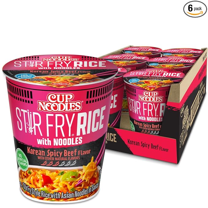 Nissin Cup Noodles Stir Fry Rice with Noodles, Spicy Beef Flavor, 2.68 Ounce (Pack of 6)