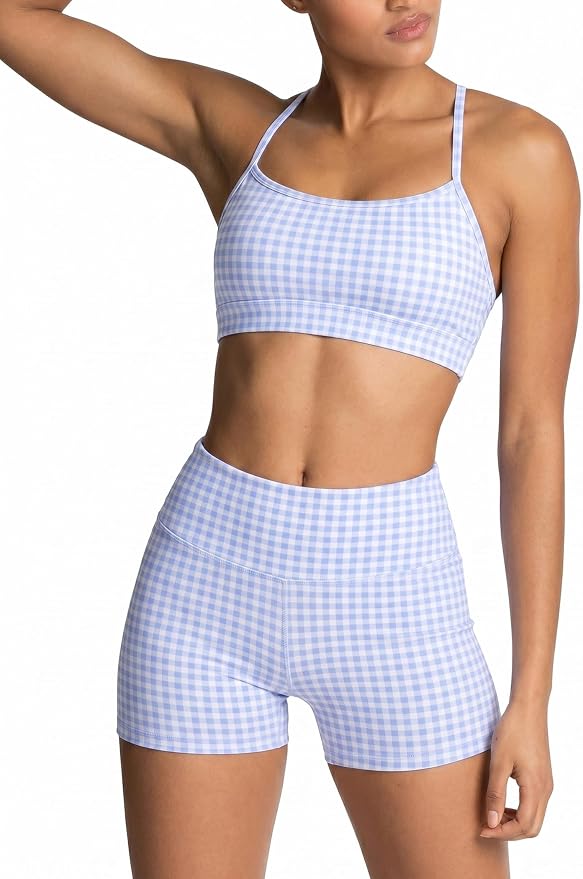 ABOCIW Workout Sets for Women 2 Piece Color Block Strappy Sports Bra High Waist Shorts Gym Yoga Pilates Outfits