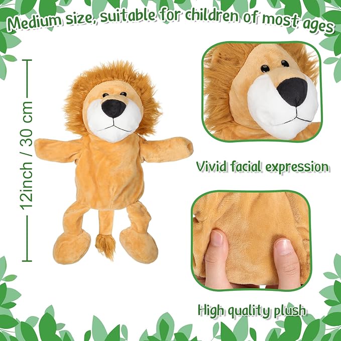 Wettarn 10 Pcs Animal Hand Puppets 12 Inch Soft Plush Plush Puppets Lion Orangutan Giraffe Tiger Pig Elephant Hand Puppets for Adults Storytelling, Teaching, Role Playing(Cute Style)