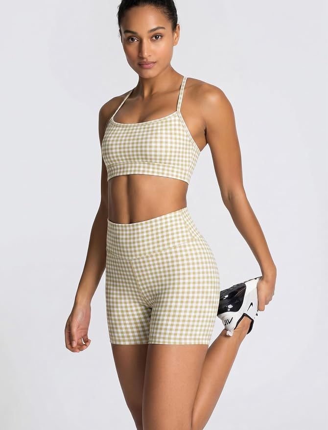 ABOCIW Workout Sets for Women 2 Piece Color Block Strappy Sports Bra High Waist Shorts Gym Yoga Pilates Outfits