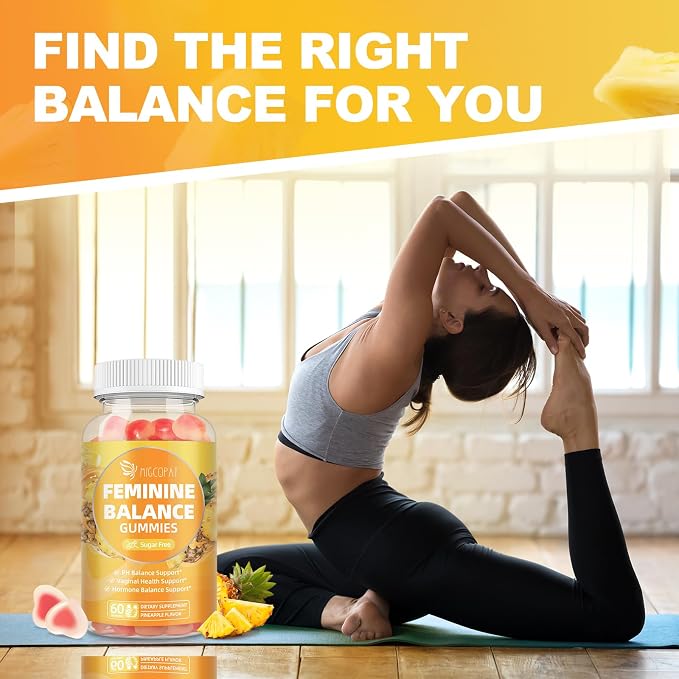 Migcopat Premium Feminine Balance Gummies – 2 Pack, Probiotic + Enzyme Blend for Digestive, Hormone & PH Balance, Pineapple Flavor, 120 Gummies